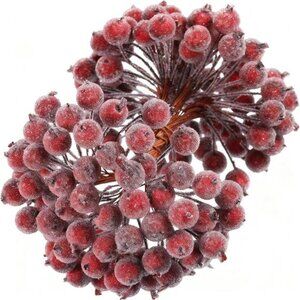400 Pcs Dark Red Berries Stems 12 mm Artificial Frosted Holly Berries